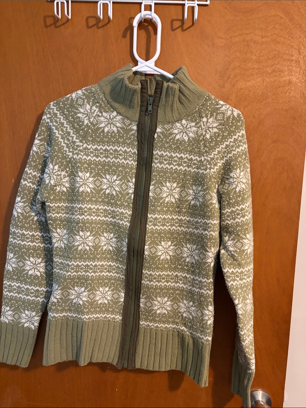 Vintage Olive and White Fair Isle Zip-Up Cardigan